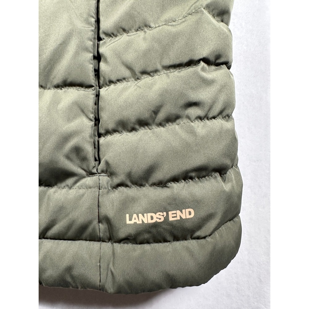 Lands End Down Fill Puffer Vest Womens Sz M (10-12) Sage Green Quilted Full Zip - Picture 10 of 11